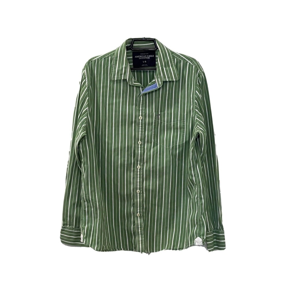 American Eagle Outfitters Men LG Button Down Long Sleeve Shirt Vtg Fit Striped